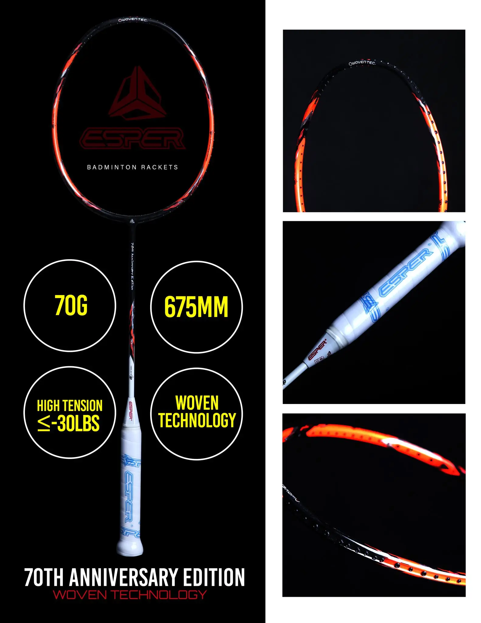 Konmat Sports Factory 70th Anniversary Badminton Rackets JapanToray 700 Carbon Fiber 4U + 7U PU Super Light 30LBS Woven Rackets