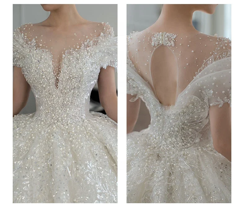 Dubai Sparkly Sexy V Neck Wedding Dresses Long Sleeve Luxury Full Beading Bridal Gowns Custom Made Vestidos De Novia