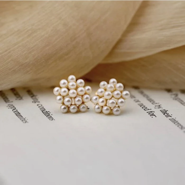 unique jewellery silver statement earring pearl flower 925 sterling silver pearl cluster flower earrings