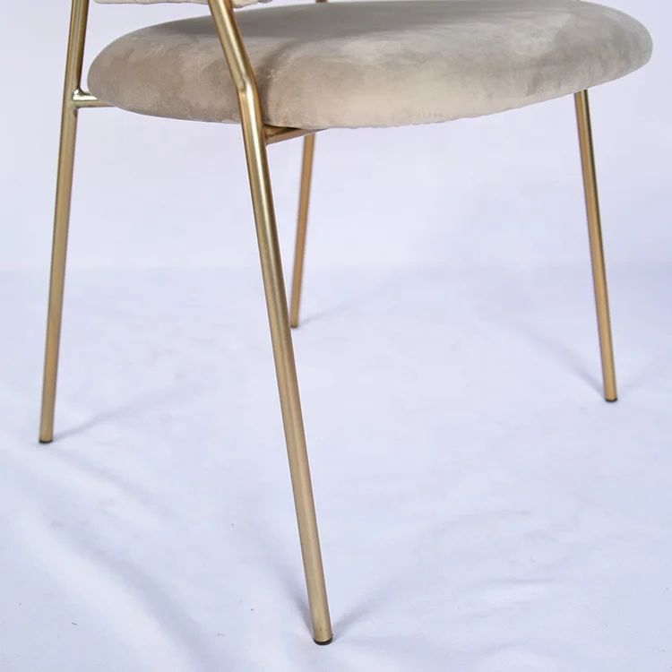 Hot Selling New Design Cheapest Home Restaurant Arm Chair Fabric Velvet Dining Arm Chair with Metal Legs
