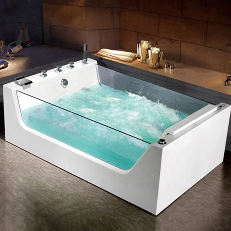 OEM Custom Bathroom Two People Spa Massage Bathtub Acrylic Whirlpool Massage Bathtub with glass
