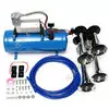 4Trumpet Air Horn 12V Compressor Kit Blue Tank Gauge For Train Truck Car 150PSI Trumpet Air Horn