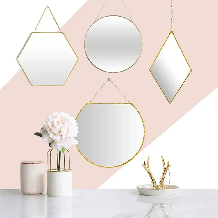 hot sale simple design modern round mirror gold decorative wall mirrors with chain for living room