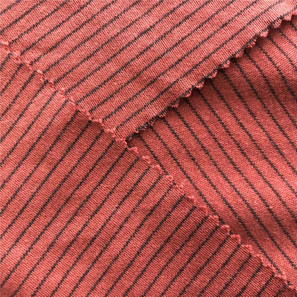 2021 wholesale organic cotton yarn dyed stripe single cotton jersey fabric