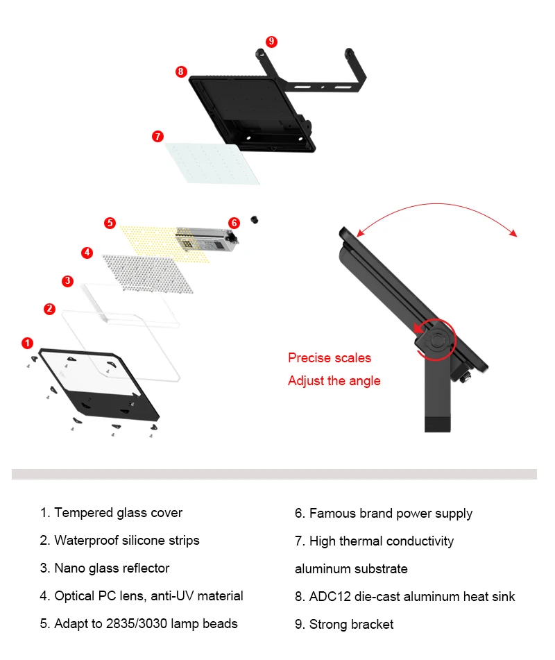 High bright industrial waterproof aluminium reflector 50w 100watt 150w 200w 250 watt smd floodlights led garden flood light