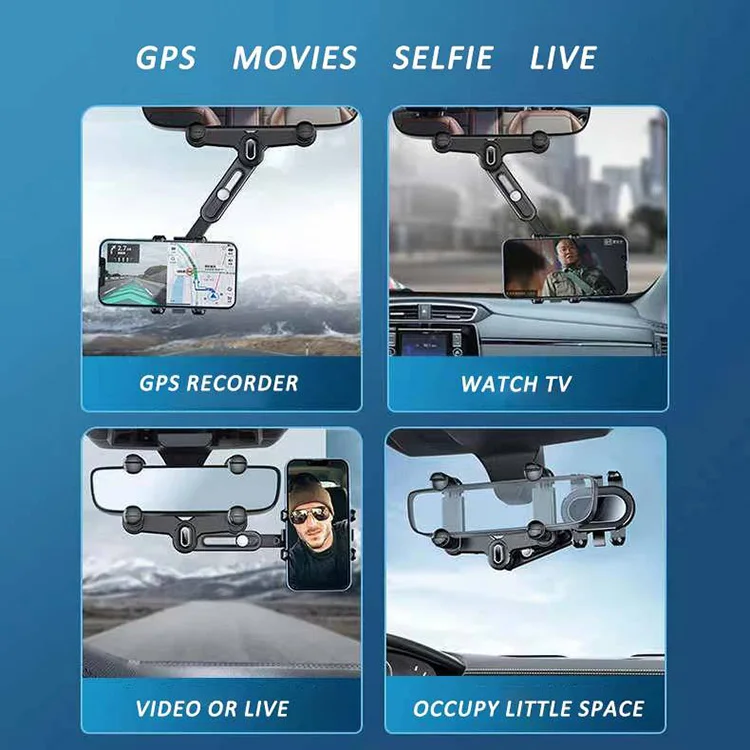 360 Rearview Mirror Phone Holder Universal Car Phone Holder Mount Car Rearview Mirror Mount Phone and GPS Holder