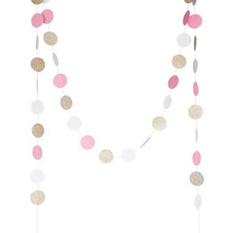 Party Supplies 11 Feet Glitter Gold White Pink Big Paper Hanging Circle Garland