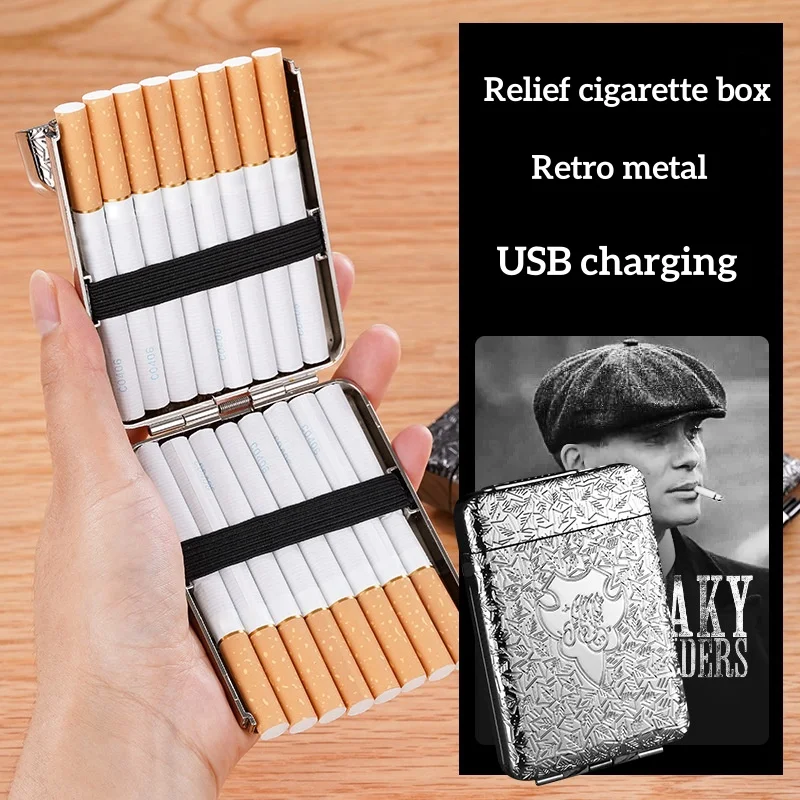 Cigarette Case with USB Lighter 16 pcs 84mm Regular/King Size Cigarettes Electric Rechargeable Flameless Windproof Lighters