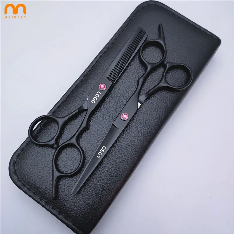 Japanese Hairdressing Thinning Scissor Professional Hair Cut Black Barber Salon Scissors Set With Logo