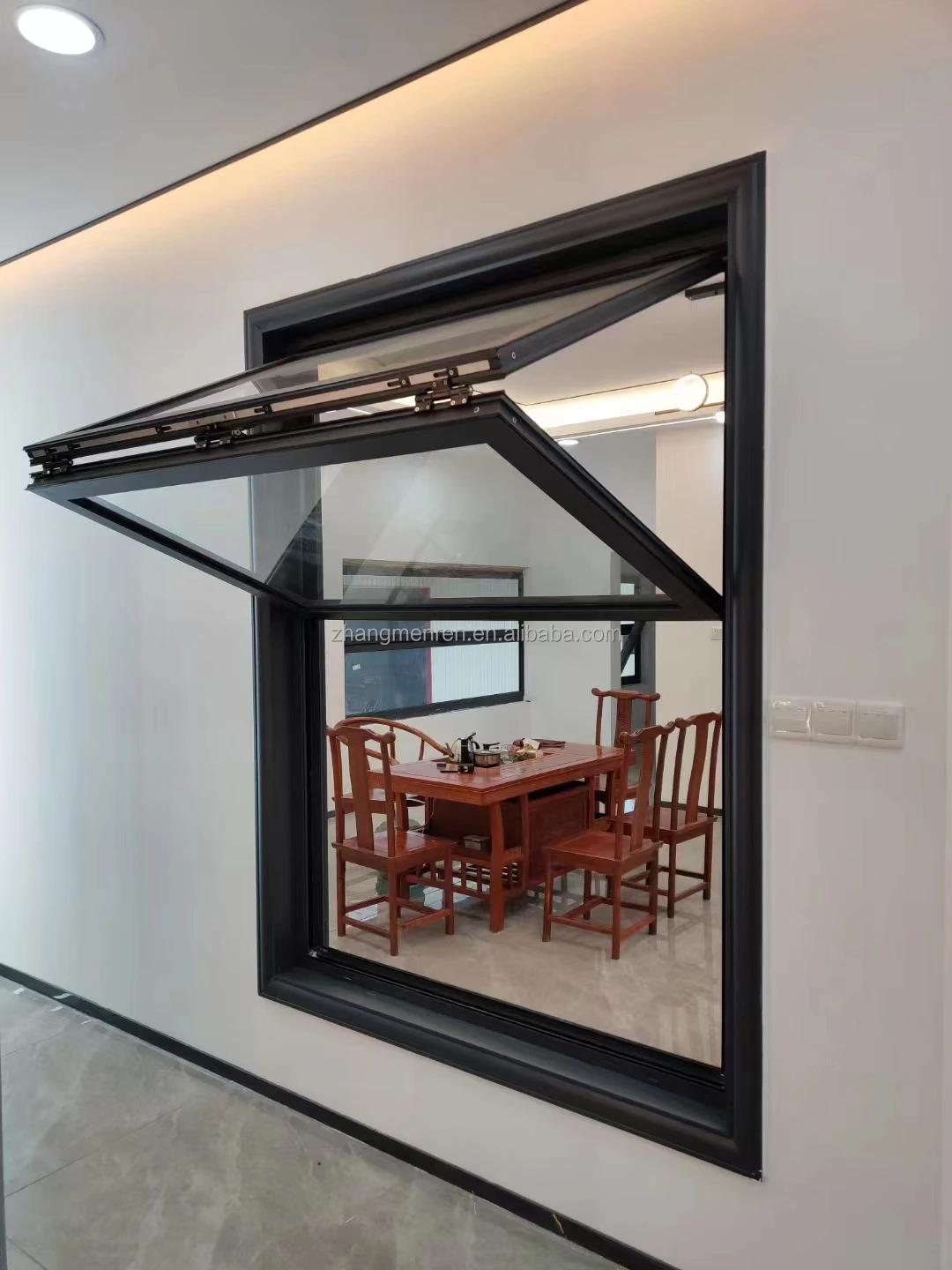 ZMR Aluminium Bi Fold Window Fold Up Glass Windows balcony Shop Intelligent Control Motor Automatic Vertical Folding Window