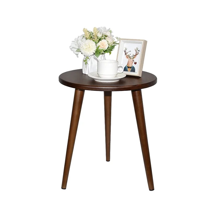 Modern coffee table for bedroom living room brown wood round luxury side table
