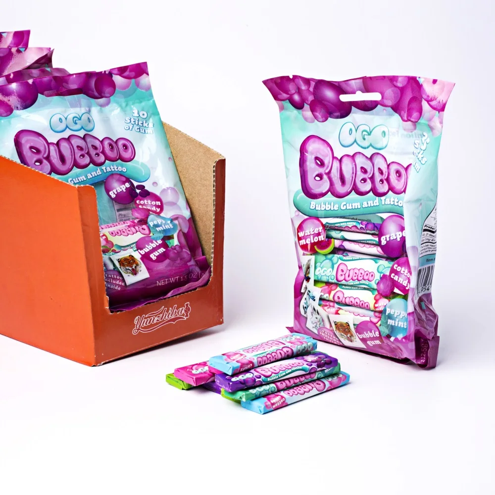 halal cheap price high quality tutti fruit double mint stick bubble chewing gum with tattoo manufacturer candy