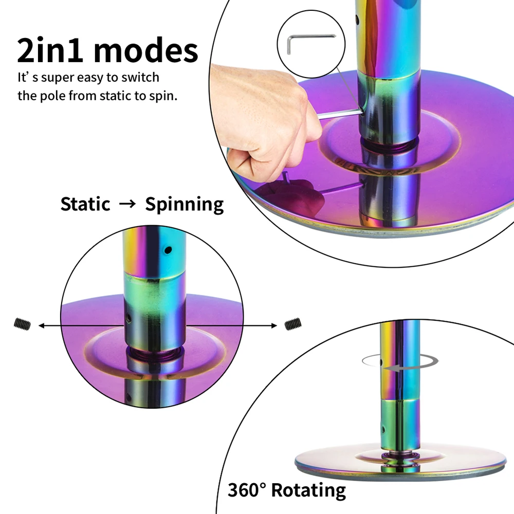 New style Colorful 45mm Steel Tube Spinning and Static Portable Fitness Exercise Stripper Dancing Pole Gold pole dance
