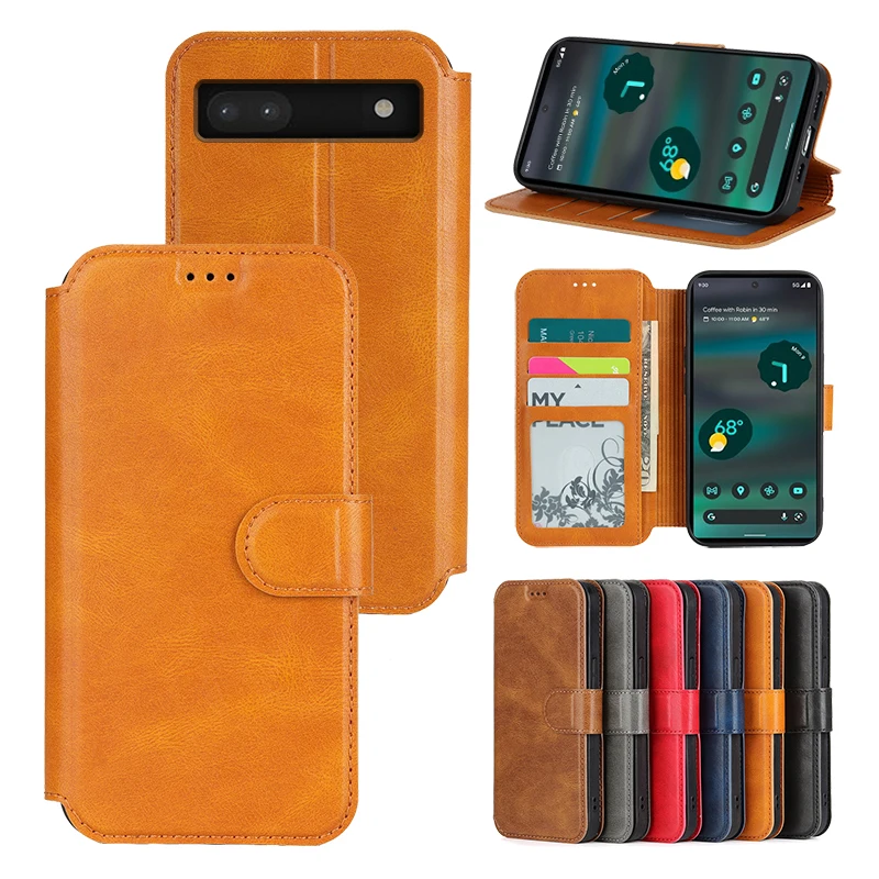 Leather Wallet Phone Case For Google Pixel 7 Pro 6a 5a 4 3a XL Classic Magnetic Flip Book Cover