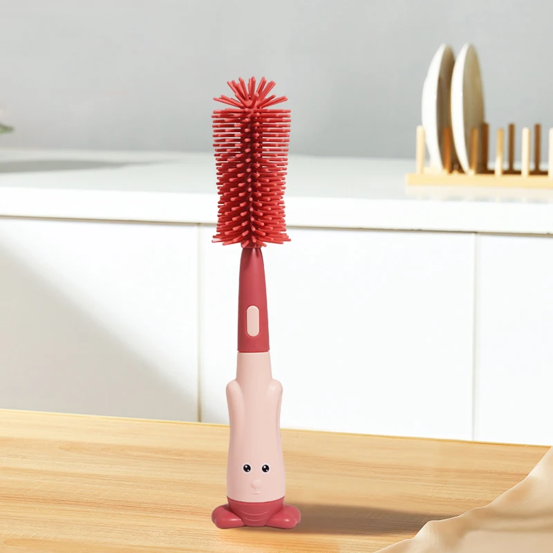 Eco Friendly Food Grade Silicone Long Handle Baby Cleaning Milk Bottle And Nipple Brush