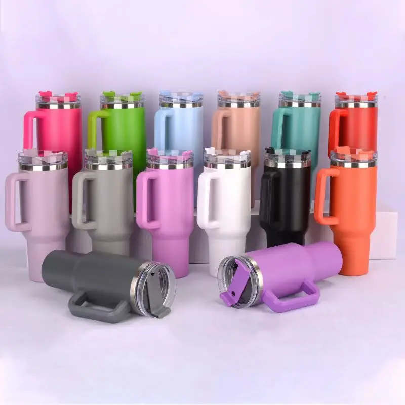 Wholesale 40oz Double Wall Vacuum Insulated Thermos Cup With Handle Lid Straw Stainless Steel Car Thermos Coffee Drink Bottle