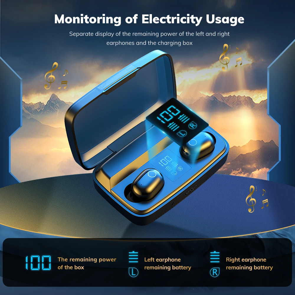 
Free Shipping T10 Waterproof 2000mah Wireless Earbuds Headphone TWS Wireless Earphones 