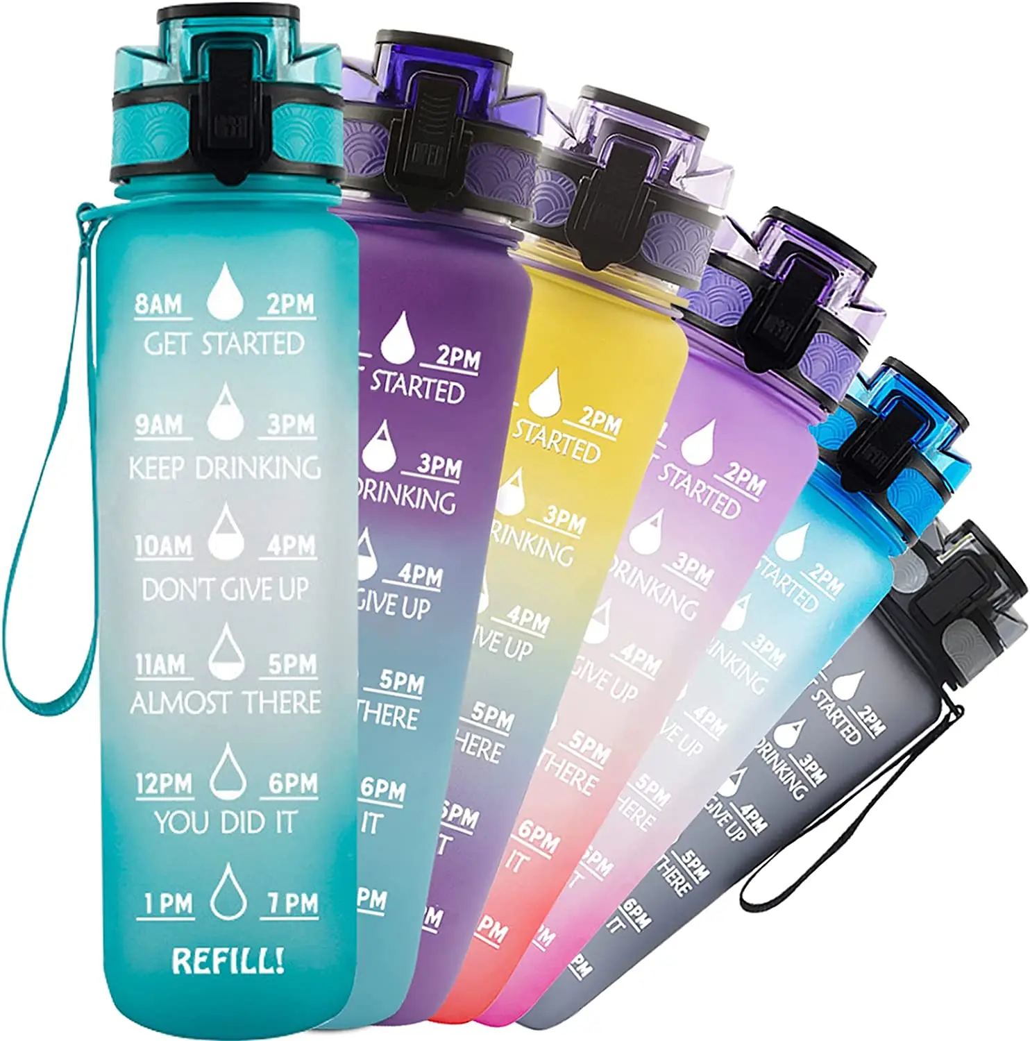 Wholesale 32oz 1L eco friendly large bpa free fitness gym sport motivational water bottle with time marker