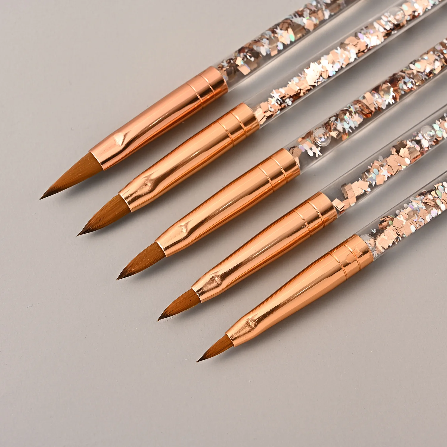 High Quality Custom Logo Size 2#-10# Rose Gold Copper Parts Germany Nail Brush 100% Pure Kolinsky Hair Acrylic Nail Art Brush