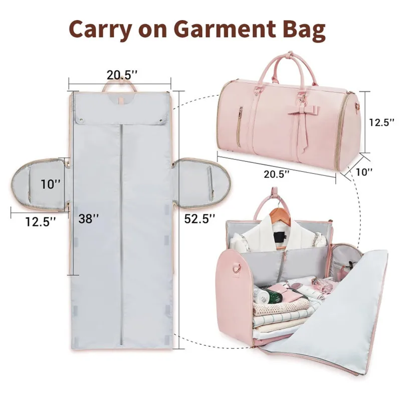 New Design bow tie travel bag  Foldable Pu Leather Duffle Bag Portable Travel Dress Storage Duffle Tote Bags with Butterfly