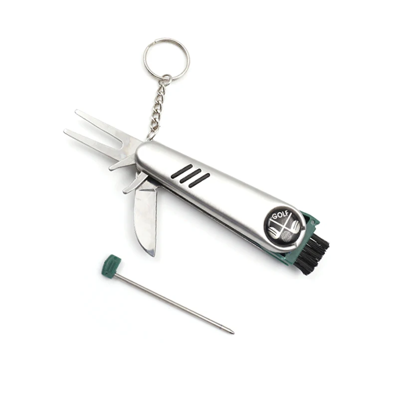 Multi functional stainless steel golf folding pocket knife divot tool golf multi tool knife with keychain