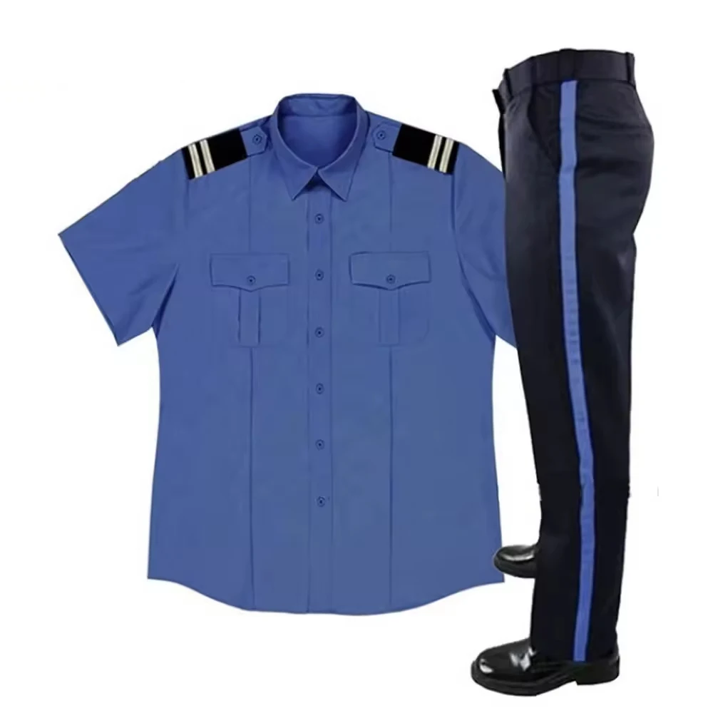 Summer New Senior Security Guard Uniforms Work Uniform Short Sleeve Blue Shirt for Hotel Concierge Set