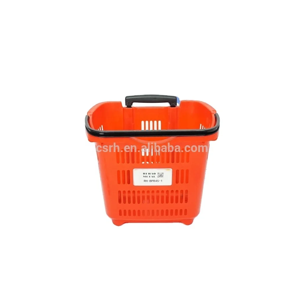  Factory Sale High Quality 45L Supermart Use Rolling Plastic Shopping Basket Telescoping Handle And