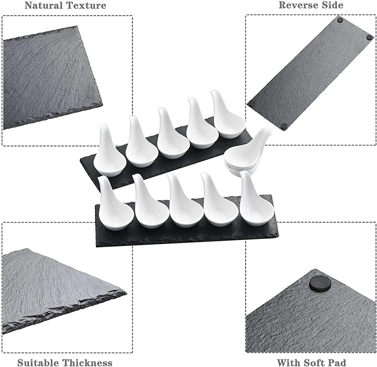 Тарелка с керамическими ложками для суши закусок аппетита оливковый сланец