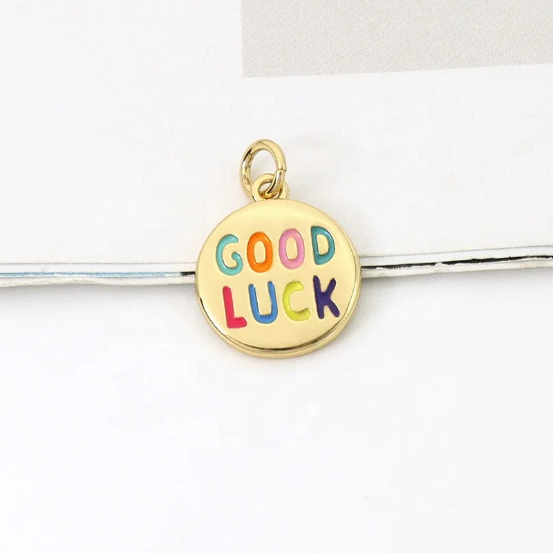 Wholesale Custom China Factory Fashion DIY Lucky Charm Accessories Gold Plated Enamel Good Luck Pendant For Necklace Jewelry