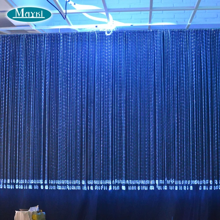 6 colours Fiber Optic Waterfall Light Curtain With Sparkle flash side Fibre Cables with light projector