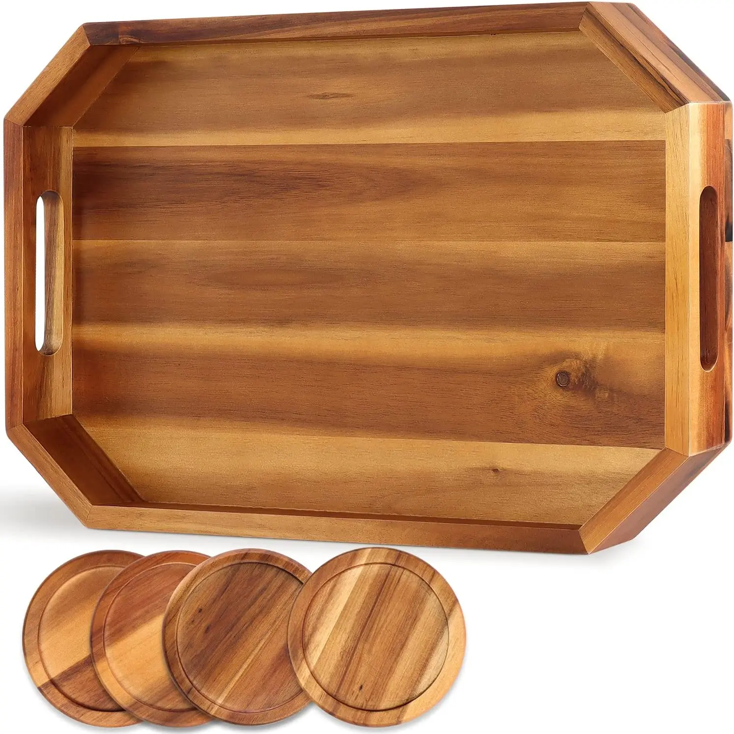 Оттоманский твердый поднос, деревянный сервировочный поднос с вырезами, угловыми краями и 4 деревянными подставками