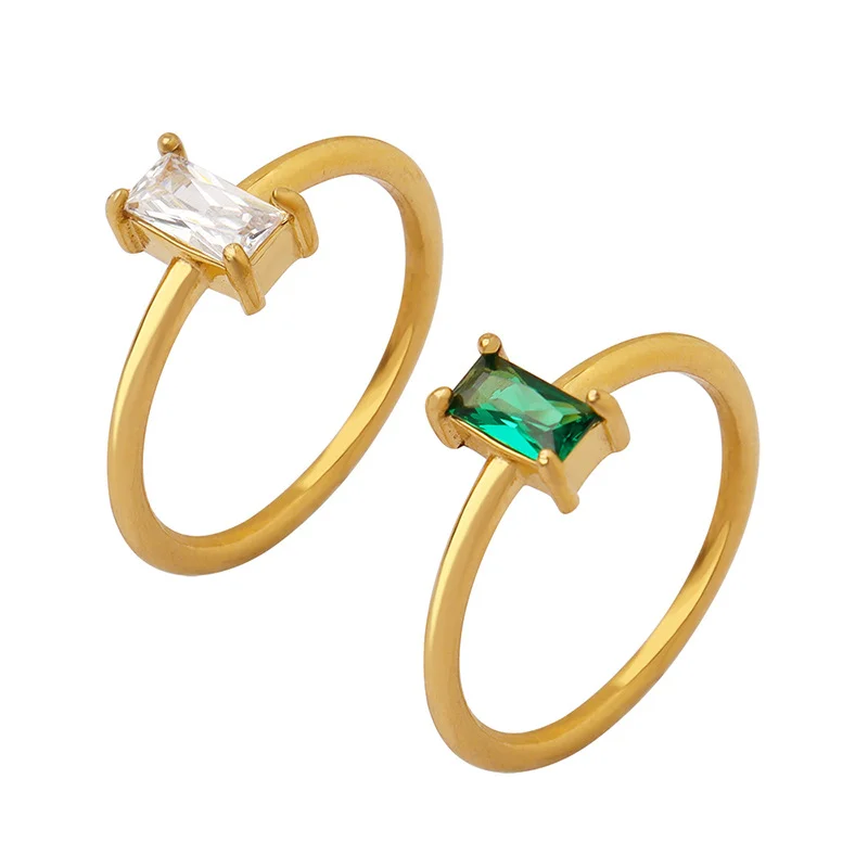 Fashion jewelry High Quality 18k Gold Plated Stainless Steel green White Zircon Finger Ring For Women