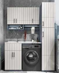 Customized Modern Simple Design Wash Laundry Sink Cabinet Apartment Washing Machine Laundry Cabinet