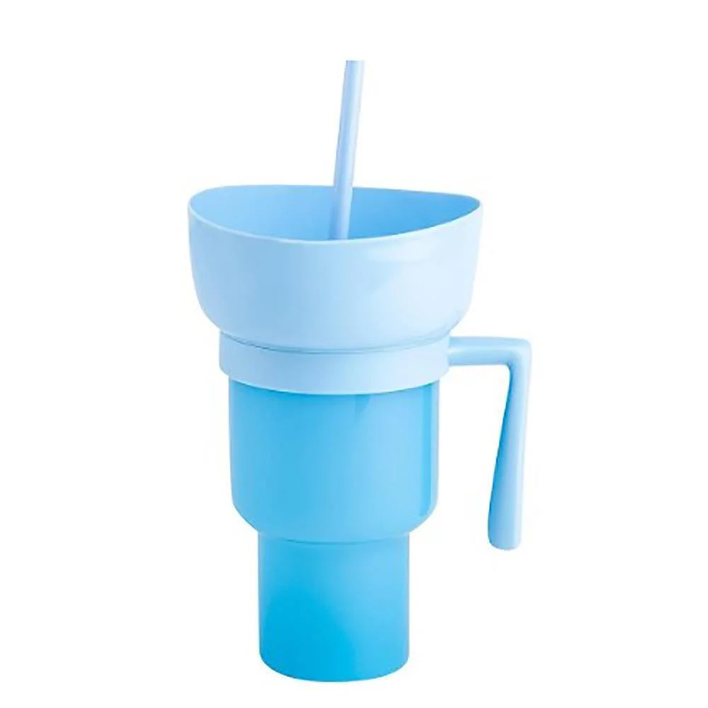 Customization Square beverage cola cinema 2 in 1 snack and drink cup popcorn 32oz plastic cup with snack tray bowl straw