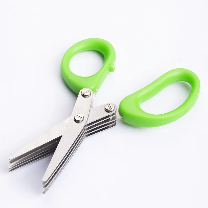 Multipurpose Stainless Steel Herb Scissors Kitchen Shear With 5 Blades 3 Blades Cleaning Brush