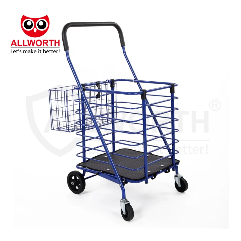Wholesale Folding Supermarket Trolley Metal Basket Grocery Shopping Cart