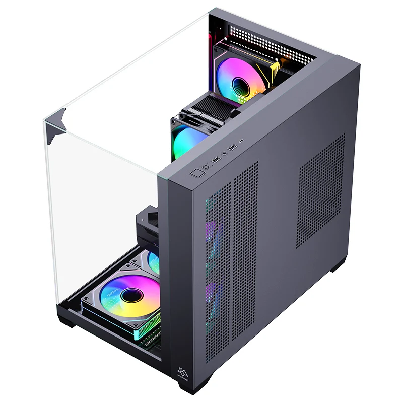 SNOWMAN new customized pc case with Tempering Glass and cooling fans full Tower ATX Case  gaming computer gaming cabinet