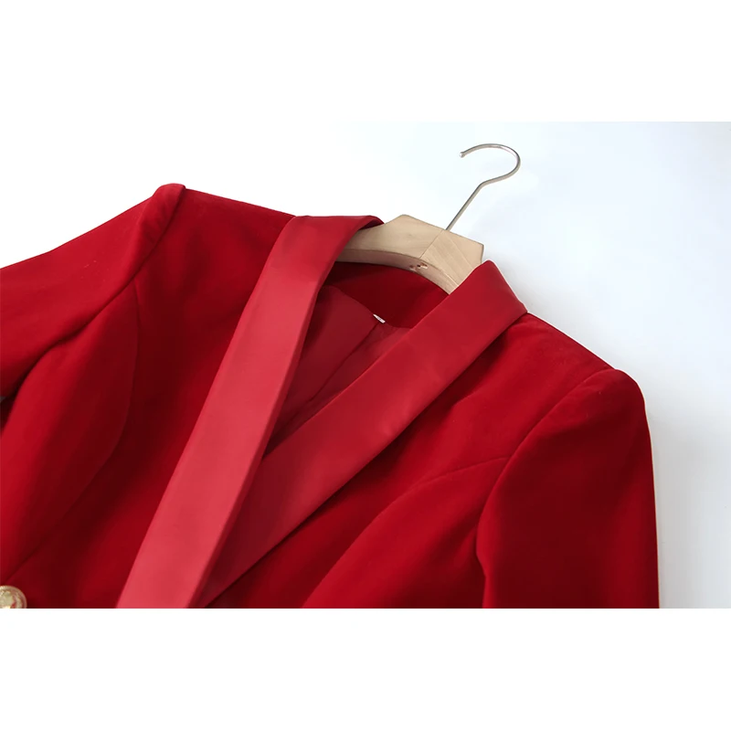 2023 New Year Christmas Red Color Satin Shawl Collar Luxury Velvet Dinner Blazer Dress Top Quality