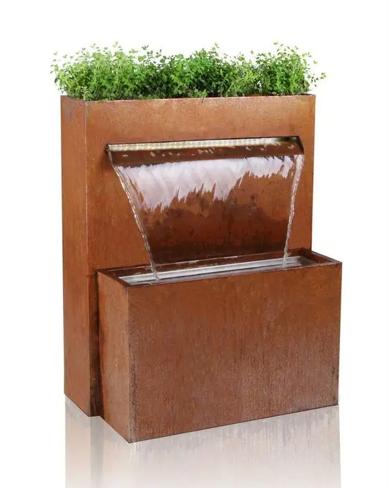 Garden metal waterfall with rain curtain customized corten steel water feature outdoor