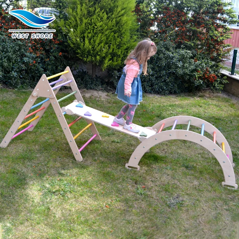 Montessori Climb Triangle With Ramp Indoor Playground For Kid Foldable Wooden Rainbow Climbing Frame Pickler Triangle Set