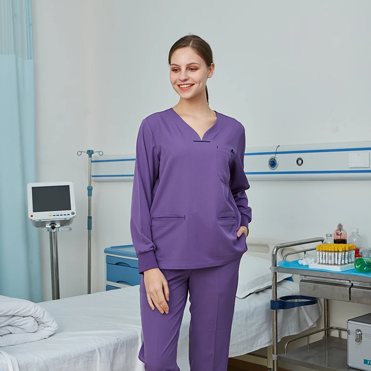 Four-Way Stretch Anti Wrinkle Stylish Collar Multi Pockets Long Sleeve Scrubs Uniform Tops Jacket