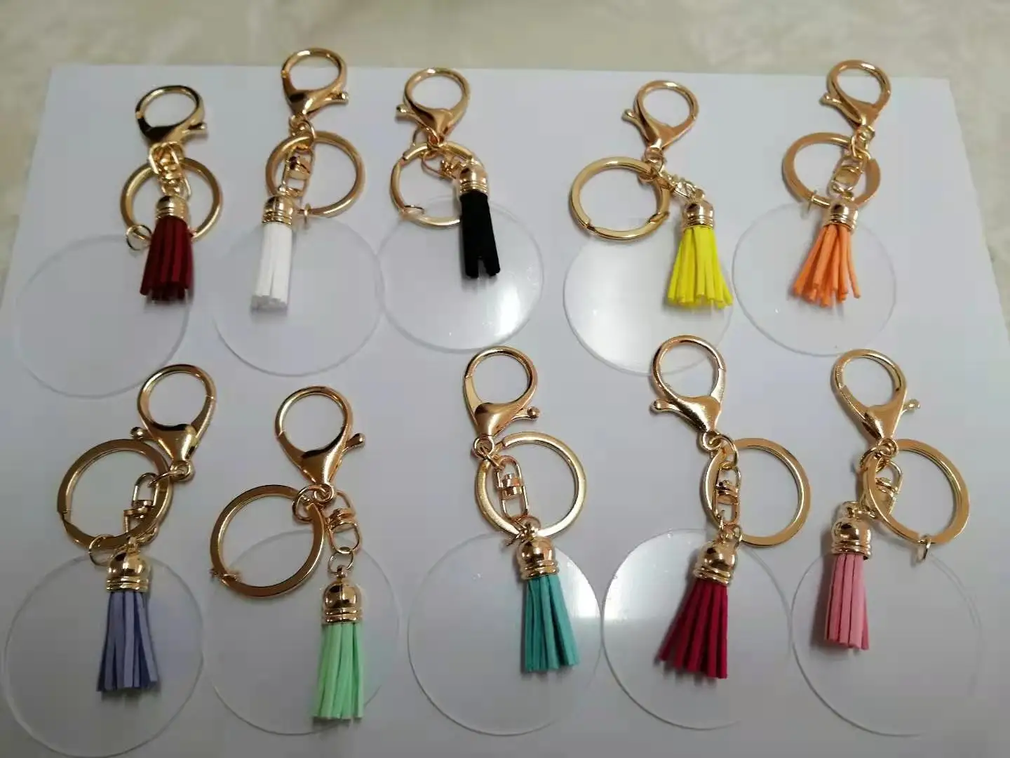 Acrylic Clear Round Keychain With Tassels Lobster  Circle Monogram Gold Keychain