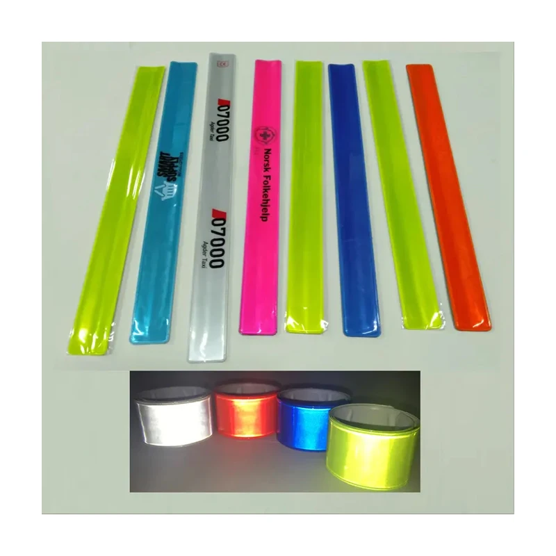 hi viz customized logo pvc slap wrap kids band metal snap bracelets private label wristband reflective armband promotional gifts