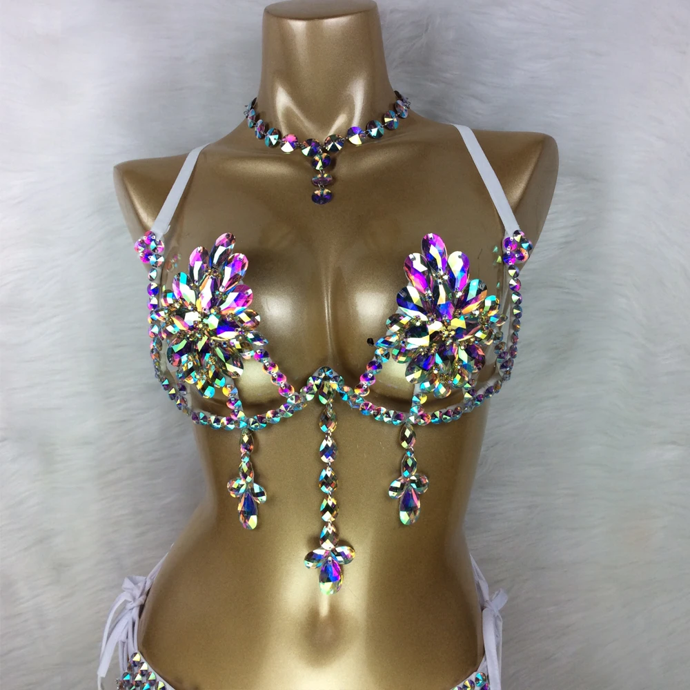 Stage show women Samba Carnival Wire Bra & Panty & Belt Set Hand Made 4 Piece Belly Dance bikini costume