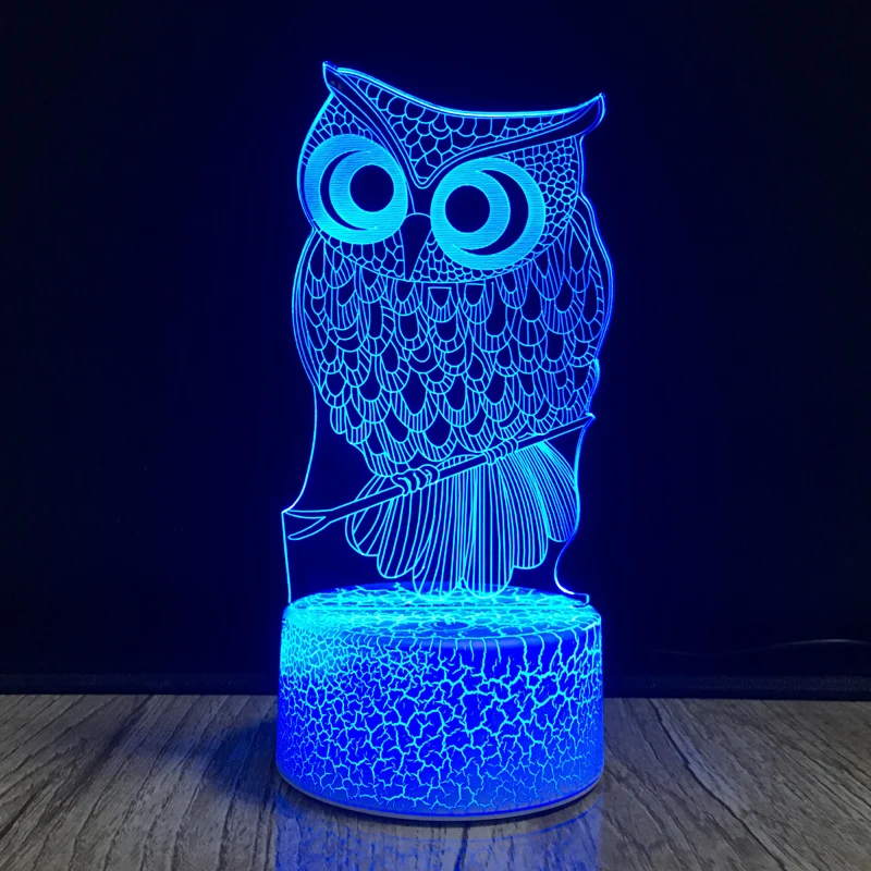 Owl 3D Night Light Optical Illusion Lamp 7 Colors Change Touch Sensor USB Bedside Lamps LED Table Desk Light