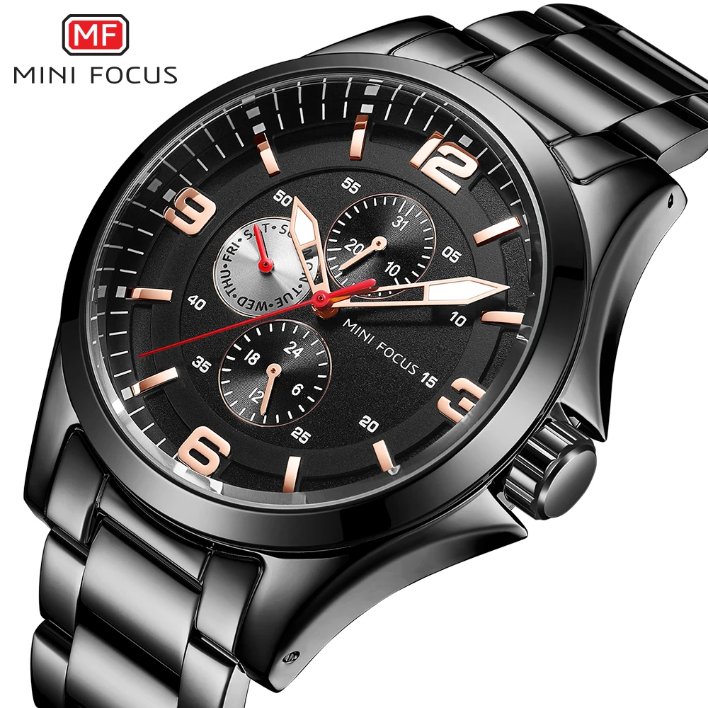 Mini Focus MF0199G New Design Boys Full Calendar Watch Waterproof Sports Stainless Steel Chain Multi Function Watch