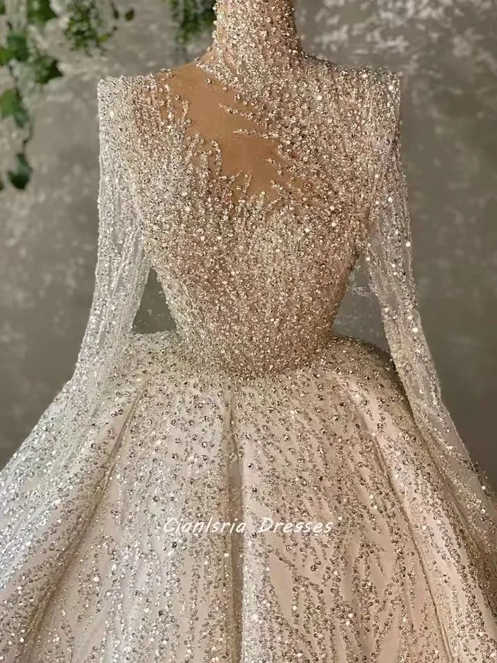 AL1608 2024 sequins french lace wedding bridal dress for party luxury plus size beaded elegant african wedding dress ball gown