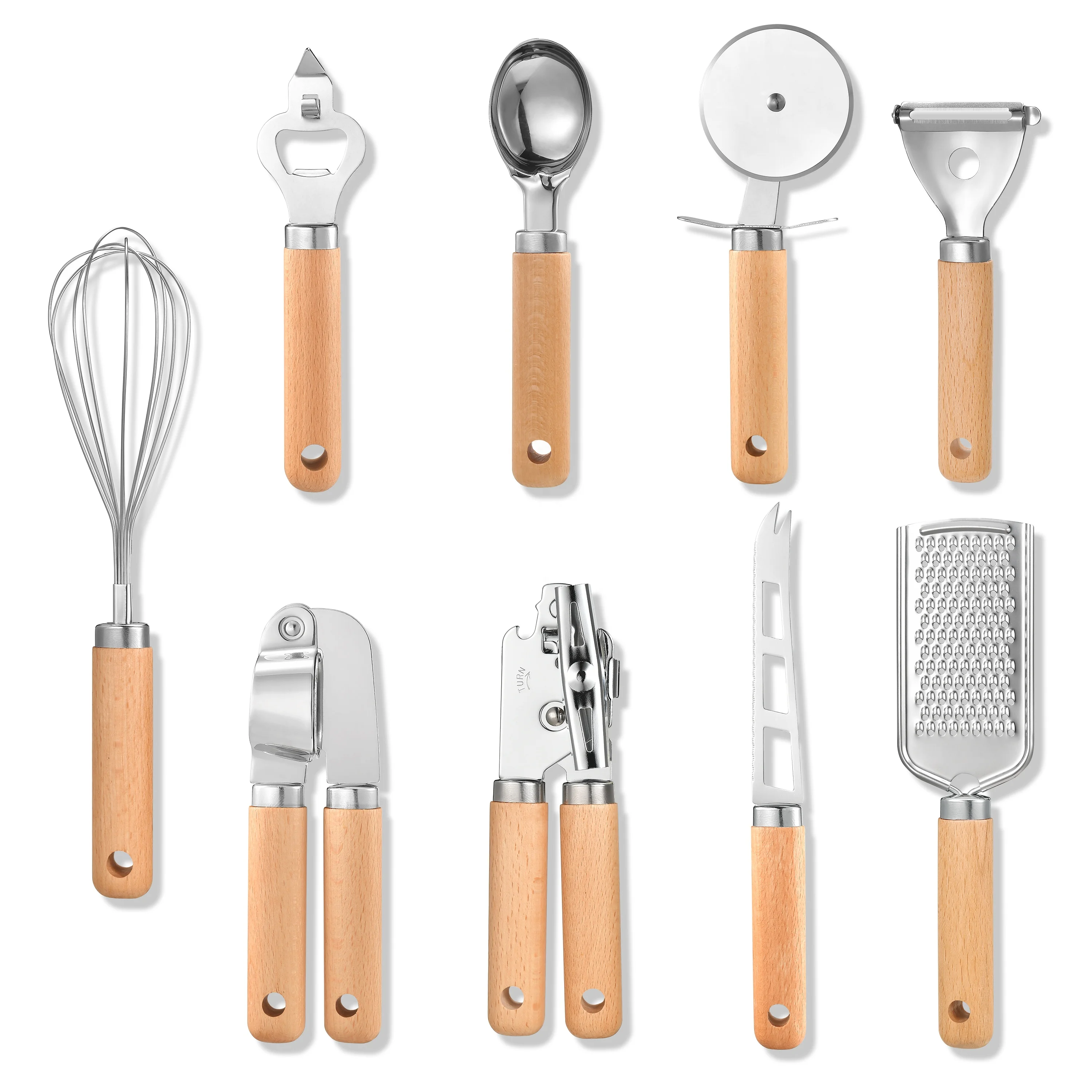 Manufactures Hot Seller Kitchenware 9PCS Kitchen Gadgets Portable Cheese Grater Can Opener Pizza Cutter Cooking Utensils Sets