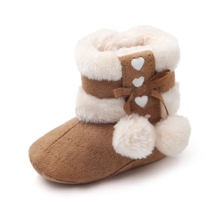 Sweet Heart Bow Knot Suede Fabric Winter Warm Baby Snow Boots