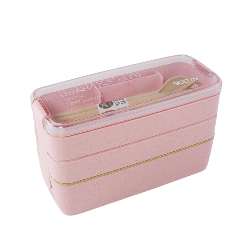 3 Layer Wheat Straw Bento Box With Spoon Fork Microwave Japanese Lunch Box For Adults Kids